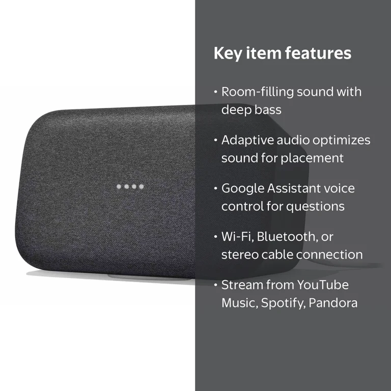 Google Home Max, Charcoal, Smart Speaker, Deep Bass, Wi-Fi