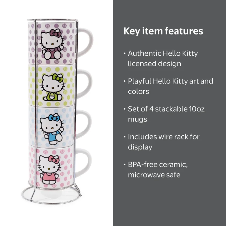 Sanrio Hello Kitty 4-Piece Stacking Mug Set + Wire Rack - Walmart.com