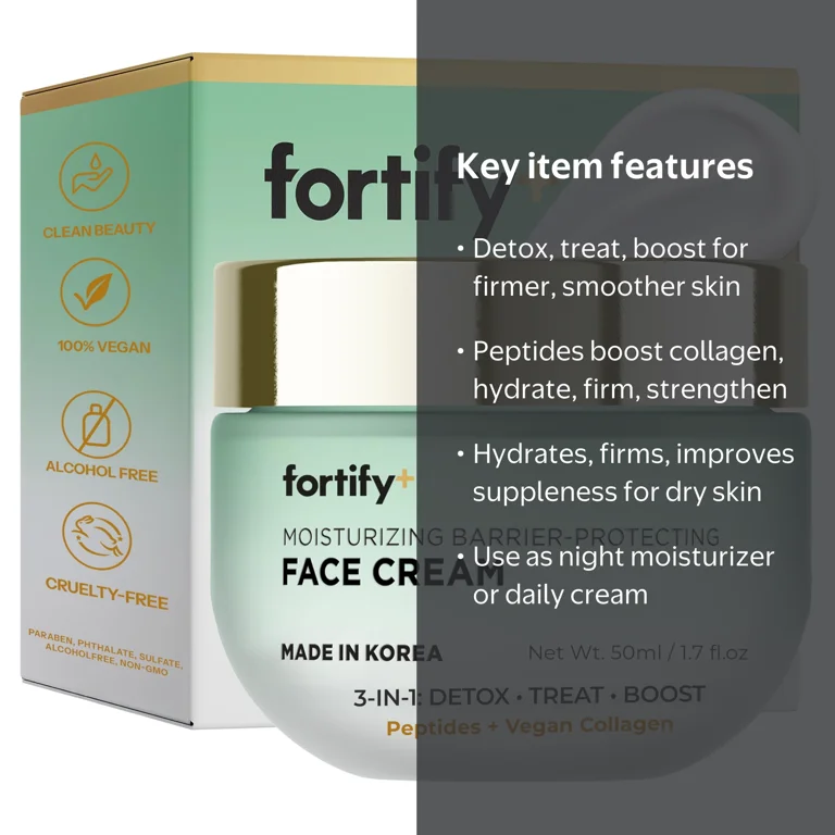 Fortify Skincare Face Cream, Peptides, Collagen, Vegan, 1.7 Oz