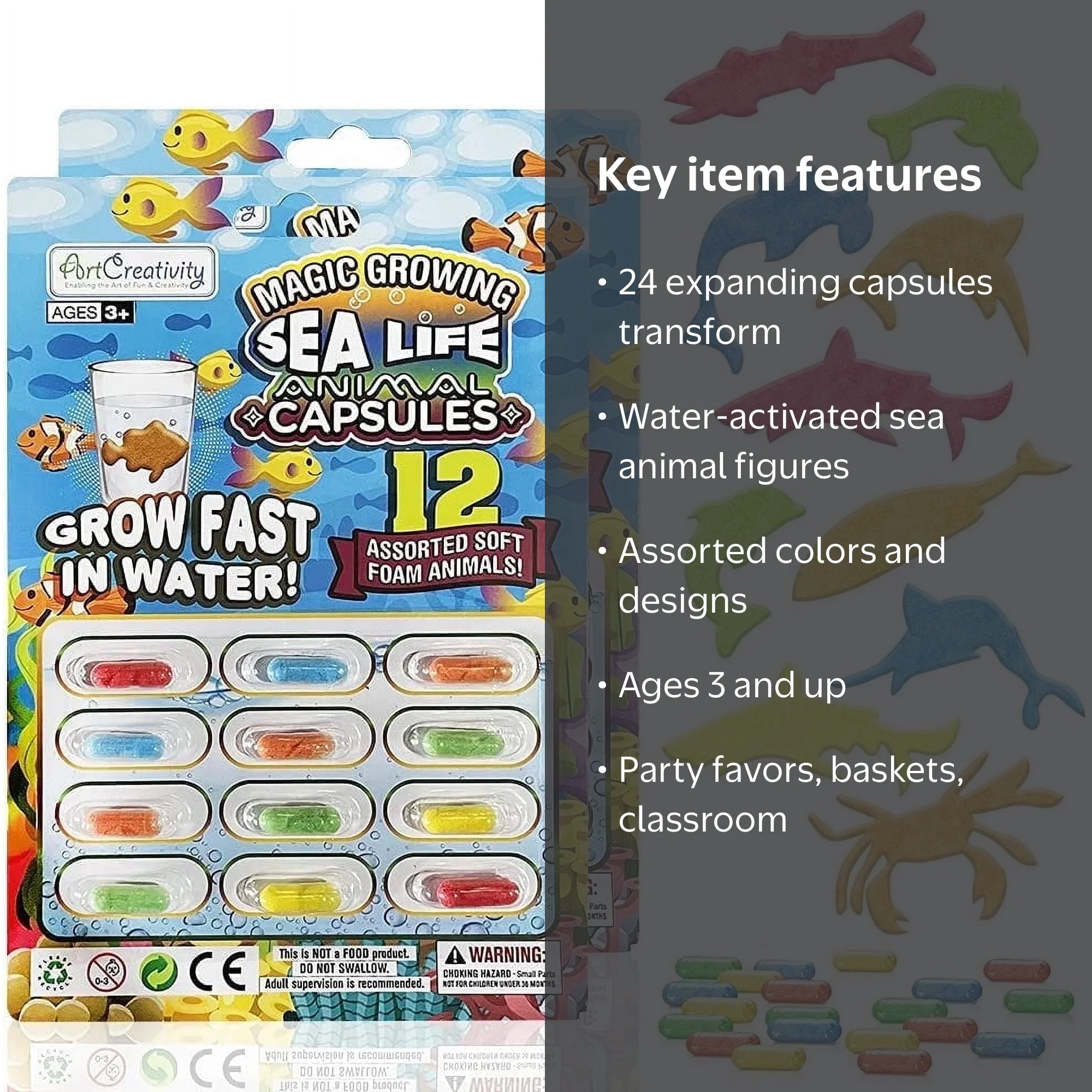 ArtCreativity Magic Growing Sea Animal Capsules – 24-Pack Water