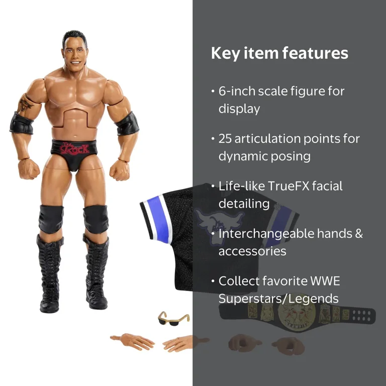 WWE Elite Collection The Rock Action Figure with Accessories, 6