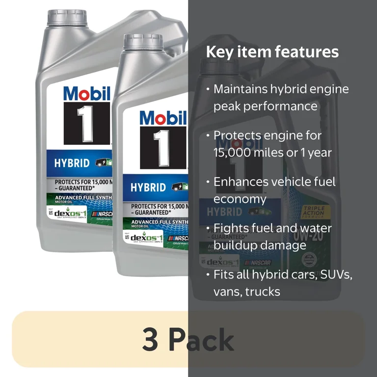 3 pack) Mobil 1 Hybrid 0W-20, 5 Quart - Walmart.com
