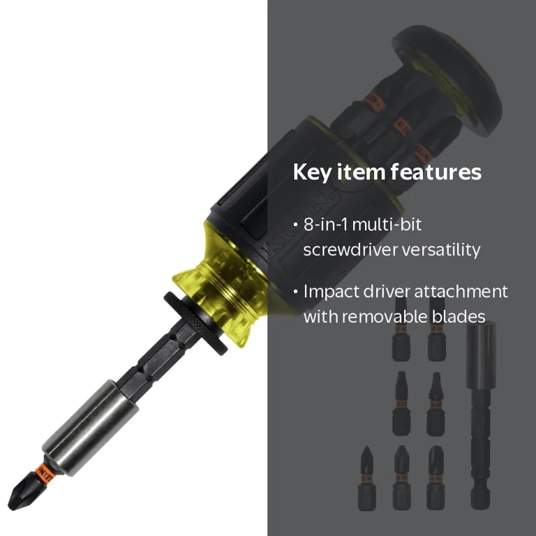 Klein Tools 8-in-1 Adjustable Multi-Bit Stubby Screwdriver, 32308