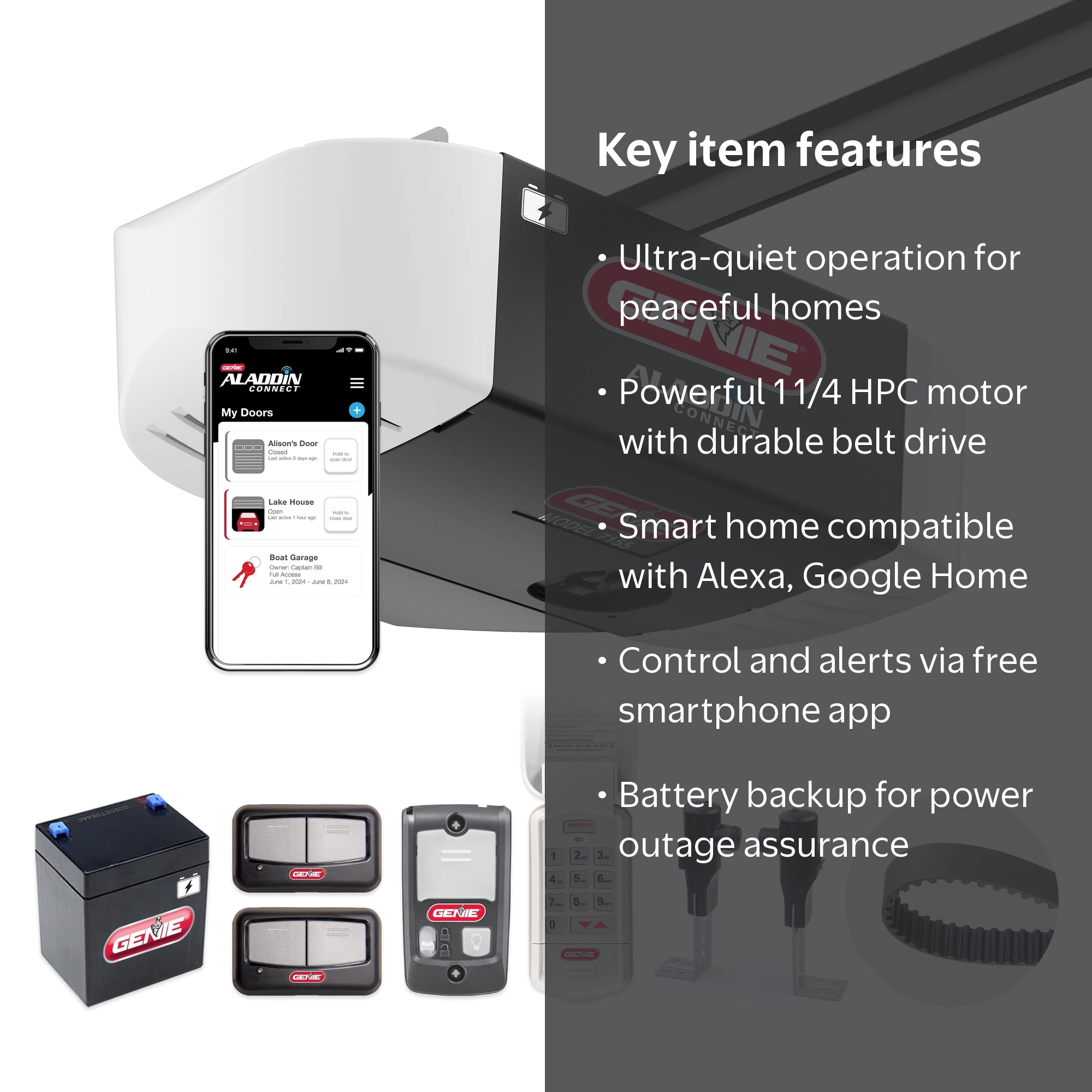 Genie 7155-TKV Smart Garage Door Opener, Ultra Quiet, WiFi