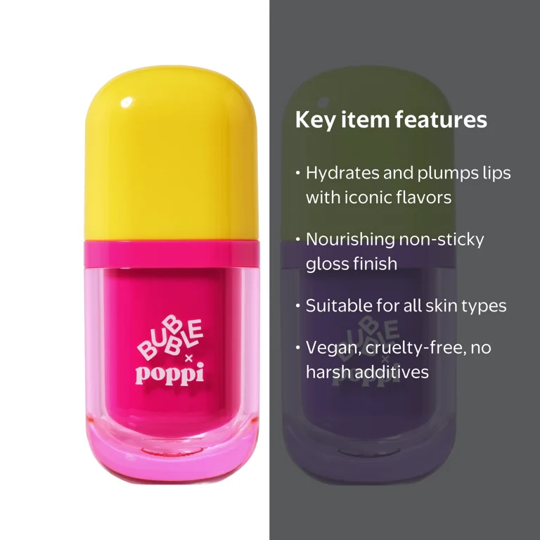 BUBBLE x poppi Pop Stars Lip Serum Duo, Strawberry Lemon & Grape
