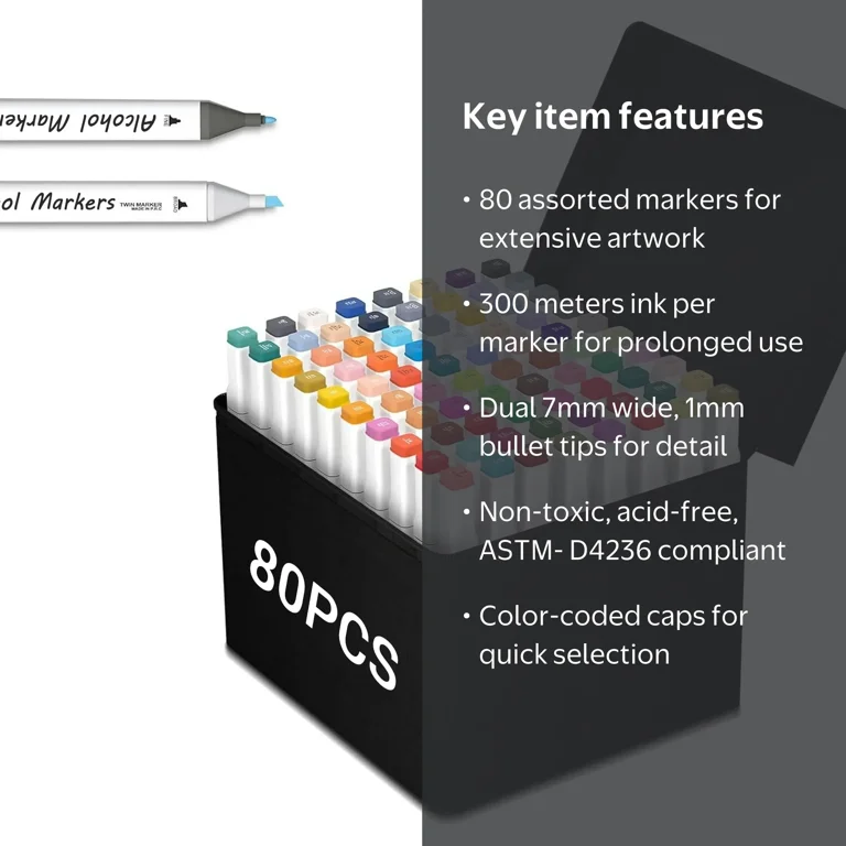 Panbear Double-Ended Art Markers Set, 80 Colors, Dual Tips for