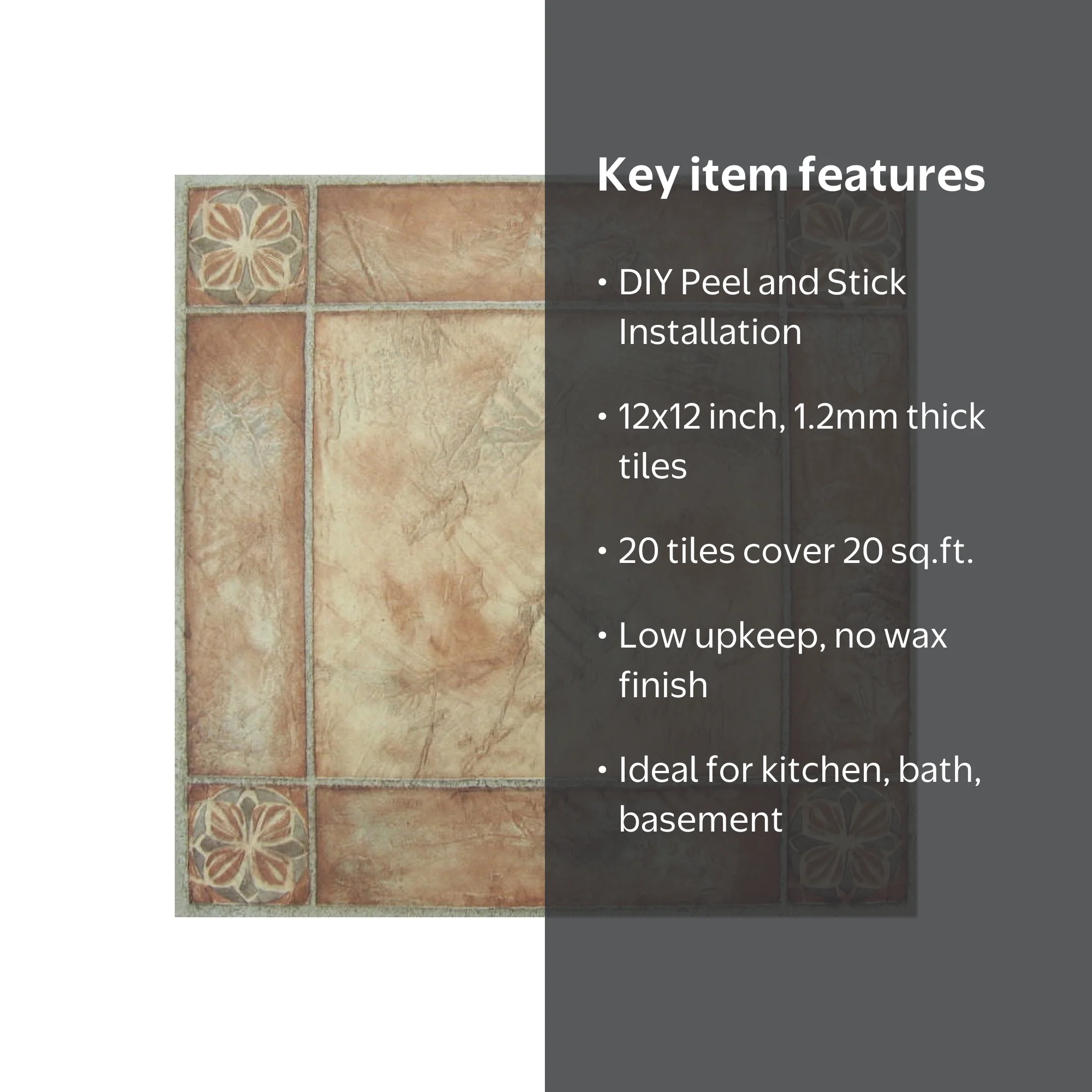 Achim Nexus Self Adhesive Vinyl Floor Tiles, 12 x 12 in, Spanish
