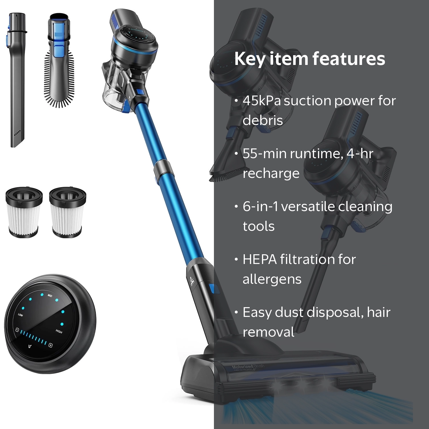 INSE 45kPa Cordless Stick Vacuum, 465W Brushless Motor, for Carpet