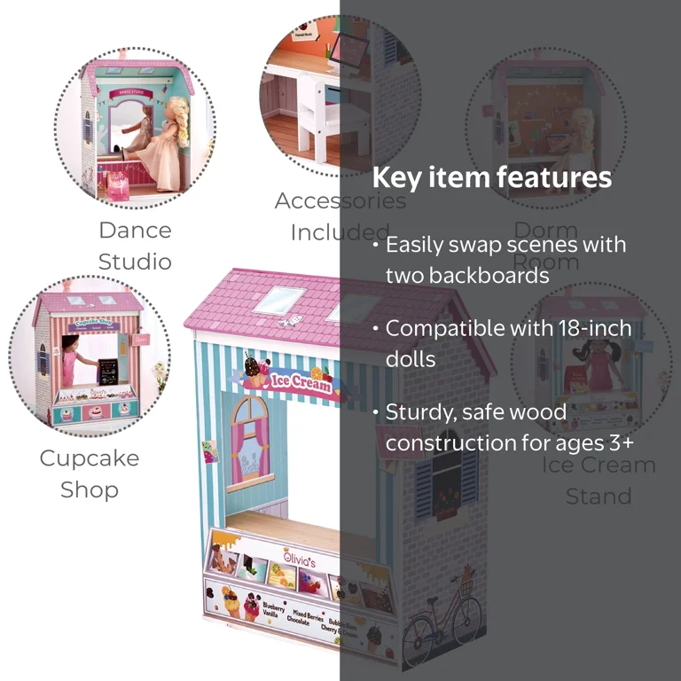 Olivia's Little World Convertible 4-in-1 Wooden Dollhouse Play Set