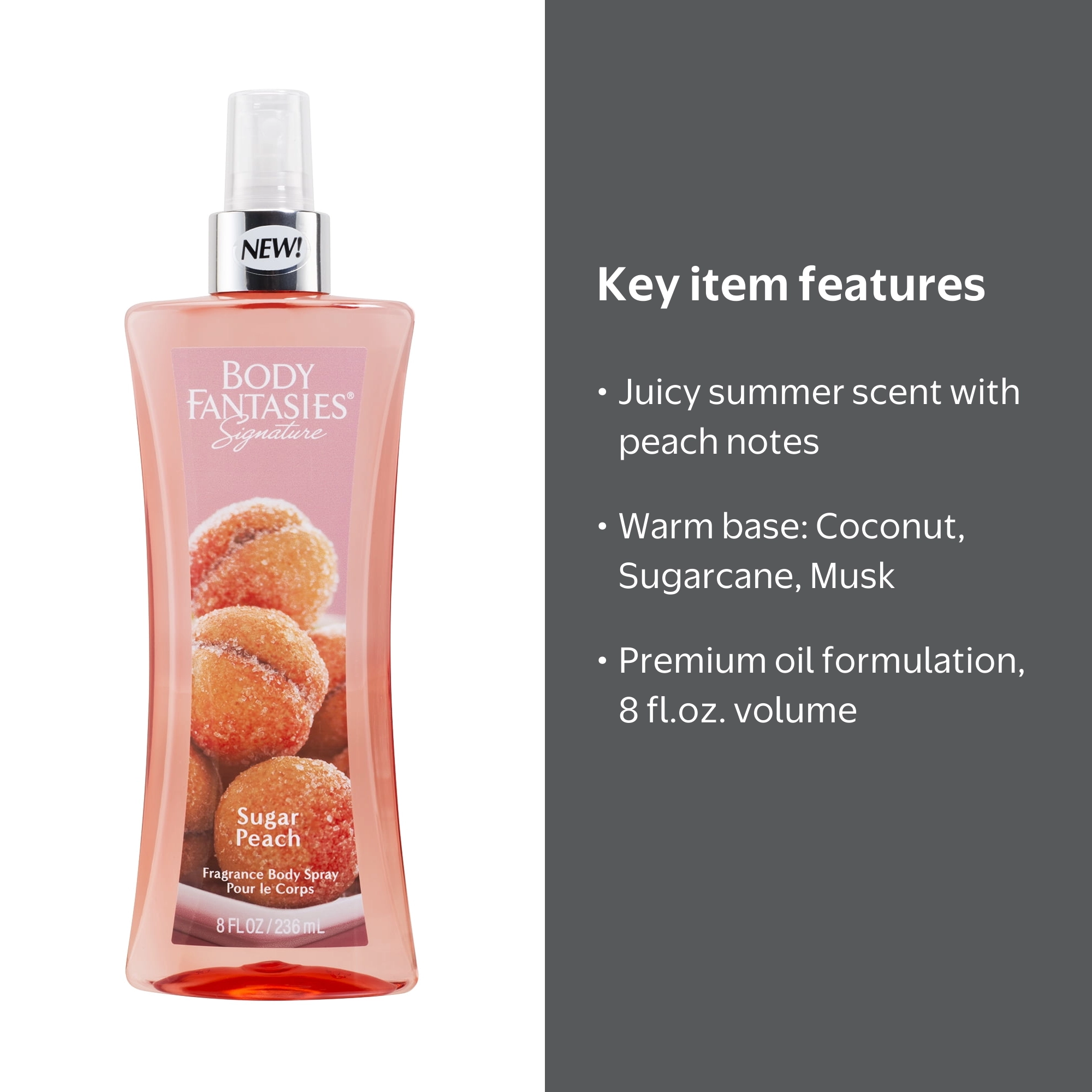 Body Fantasies Sugar Peach Body Spray 8 fl.oz, Juicy Summer