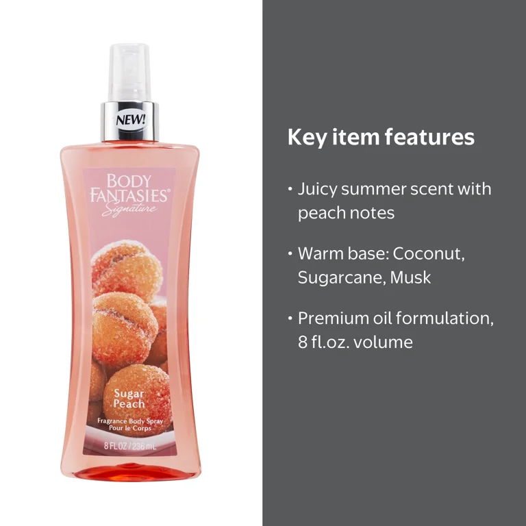 Body Fantasies Sugar Peach Body Spray 8 fl.oz, Juicy Summer