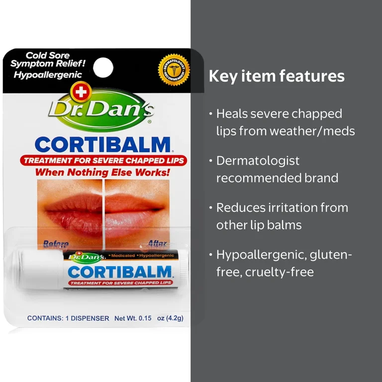 Dr. Dan's CortiBalm Medicated Lip Balm for Dry, Chapped Lips, 0.14 oz, 1 Pack