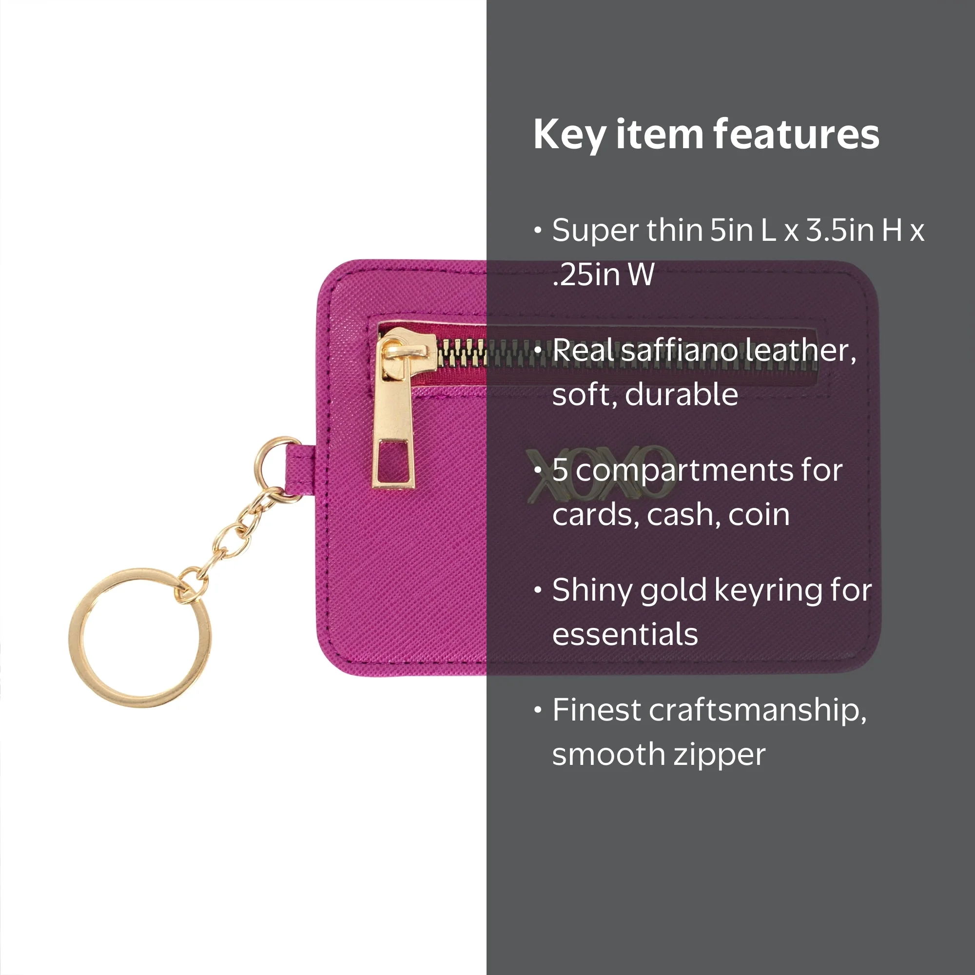 XOXO Women's Mini Magenta Saffiano Leather Key Card ID Coin Case