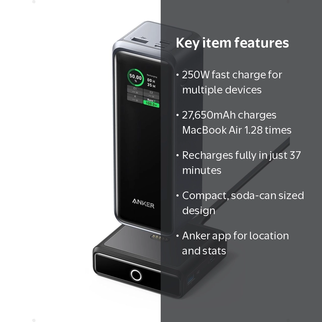 Anker Prime 27,650mAh Power Bank, 250W Multi-Device Fast Charging