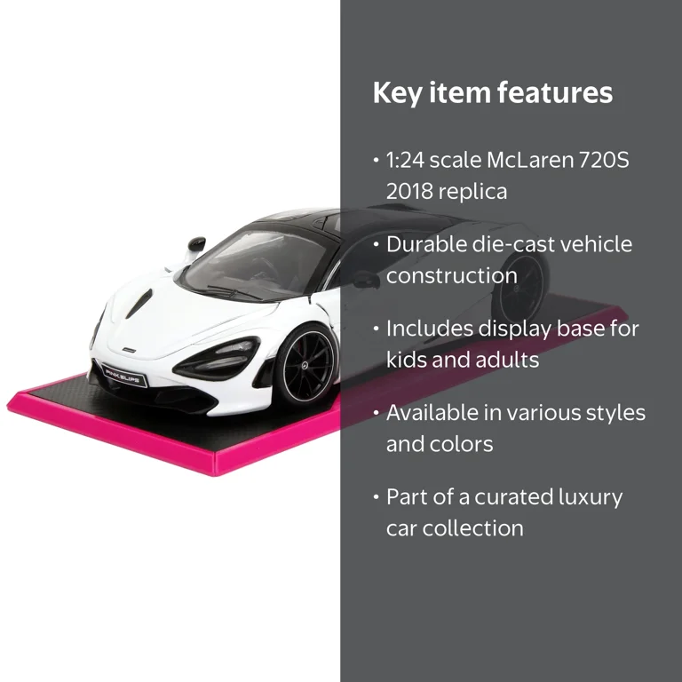 Pink Slips 1:24 W6 McLaren 720S Die-Cast Car w/Base, Toys for Kids