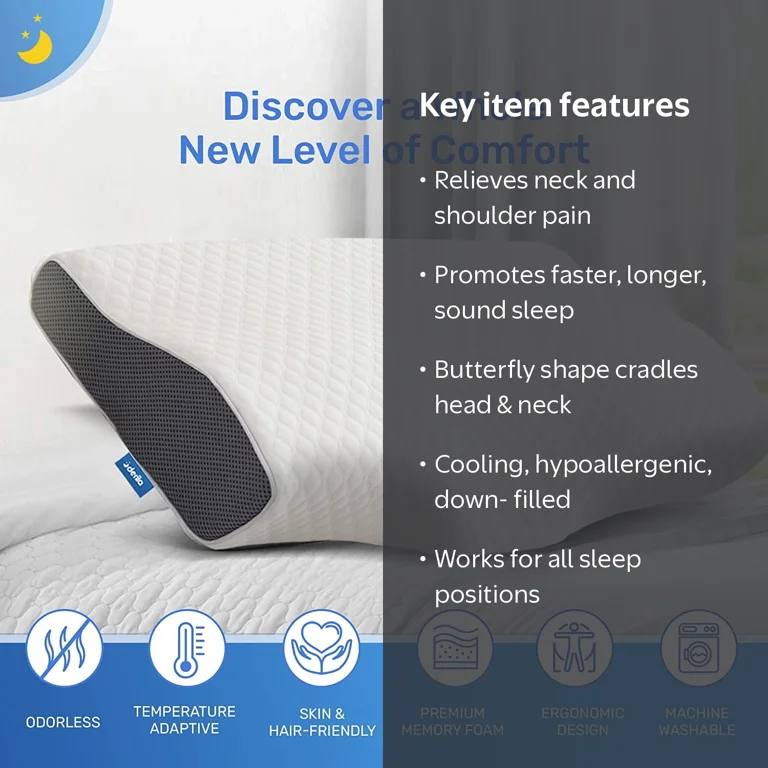 Derila, Cervical Memory Foam Bed Pillow, 19.7