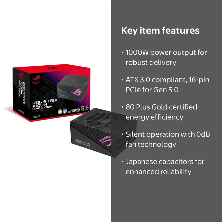 ASUS, Power Supply, ROG Strix 1000W Gold Aura Edition, Fully