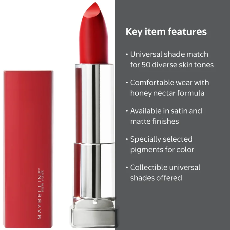 Maybelline, Lipstick, 0.15 oz, Made For All in Red For Me