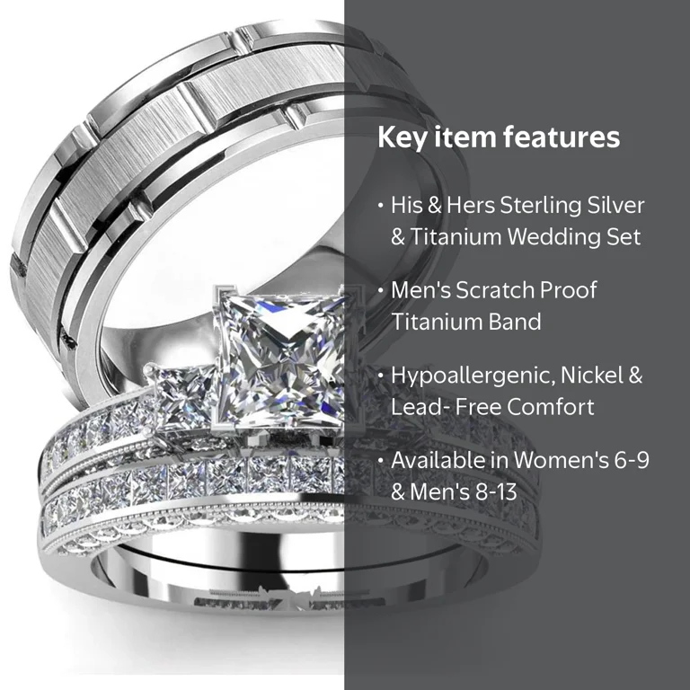 WRS Wedding Ring Set, His and Hers, Size 6 Women, 8 Men - Walmart.com