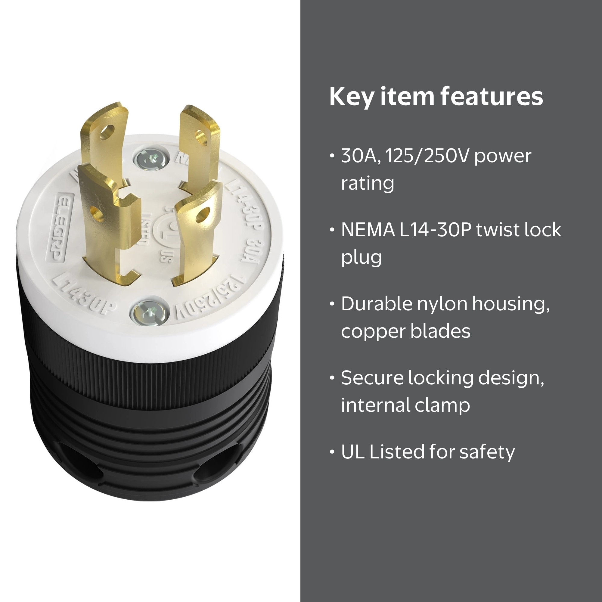 Unbranded Locking Plug NEMA L14-30P, 30 Amp 125/250V, UL Listed