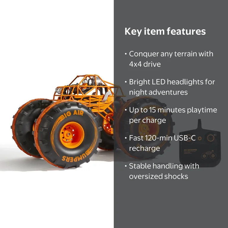 Sharper Image 4x4 Giant Crusher RC Truck, Rechargeable Off-Road