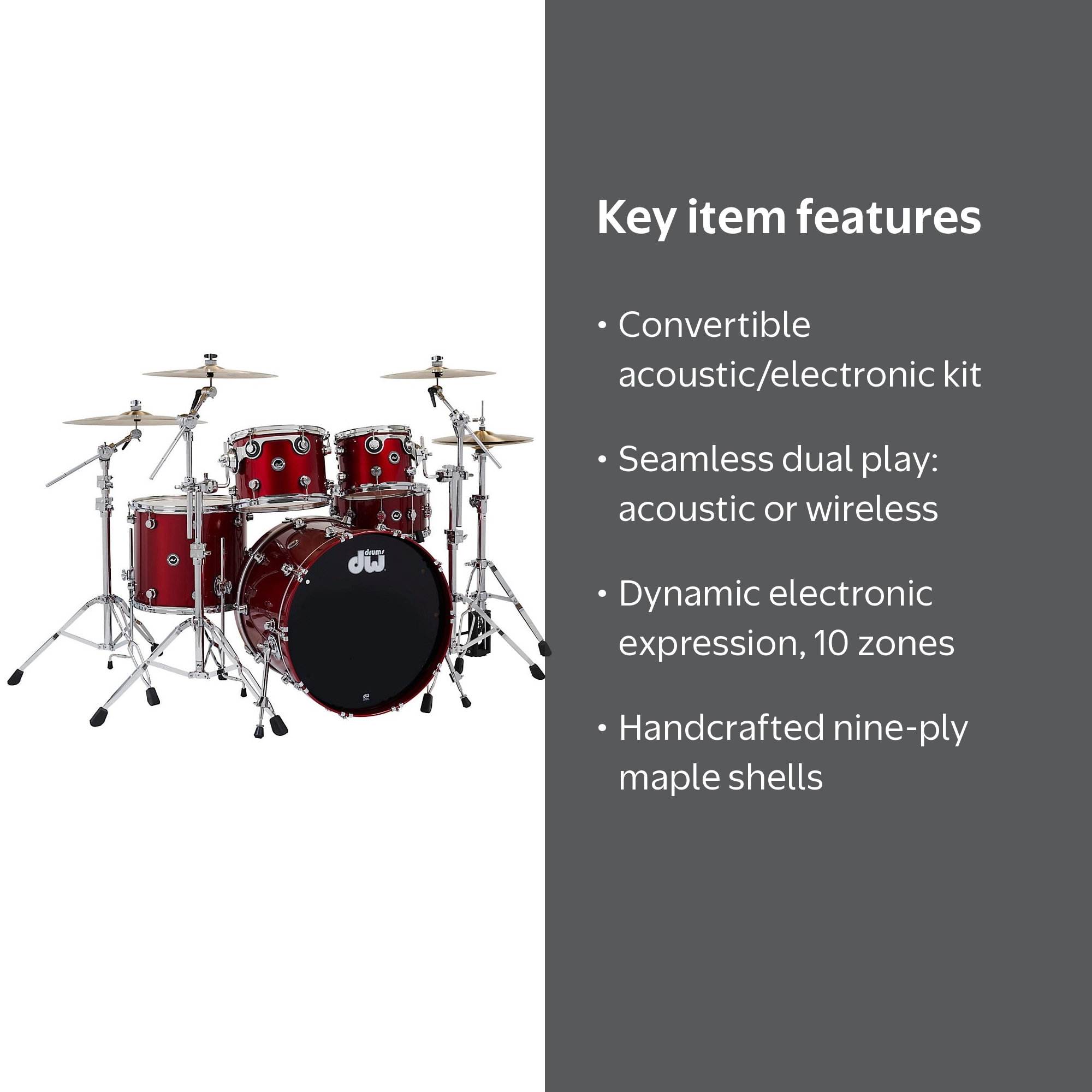 DW DWe Wireless Acoustic-Electronic Convertible 5-Piece Drum Set