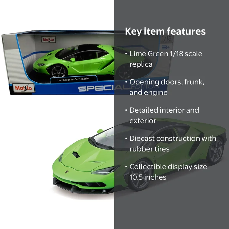 Lamborghini Centenario Lime Green with Matt Black Top 1/18 Diecast