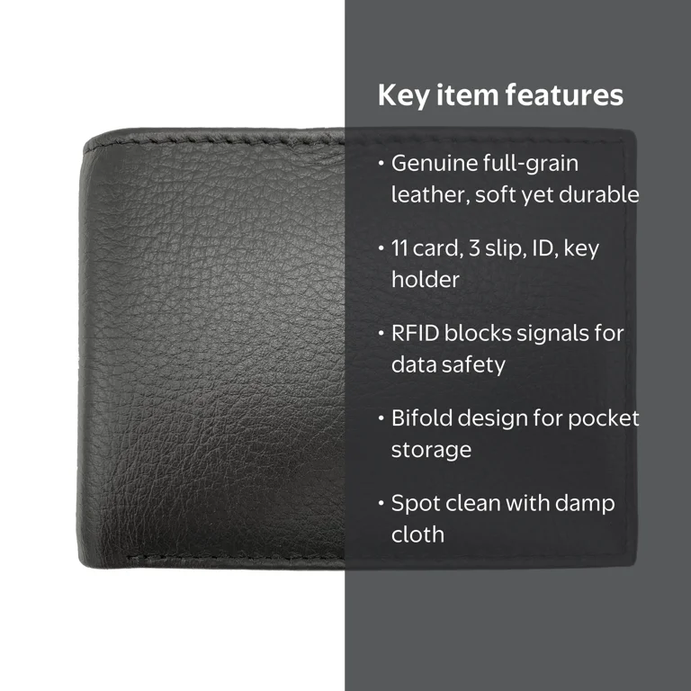 George Men's Genuine Milled Leather Bifold Wallet with Wing Black