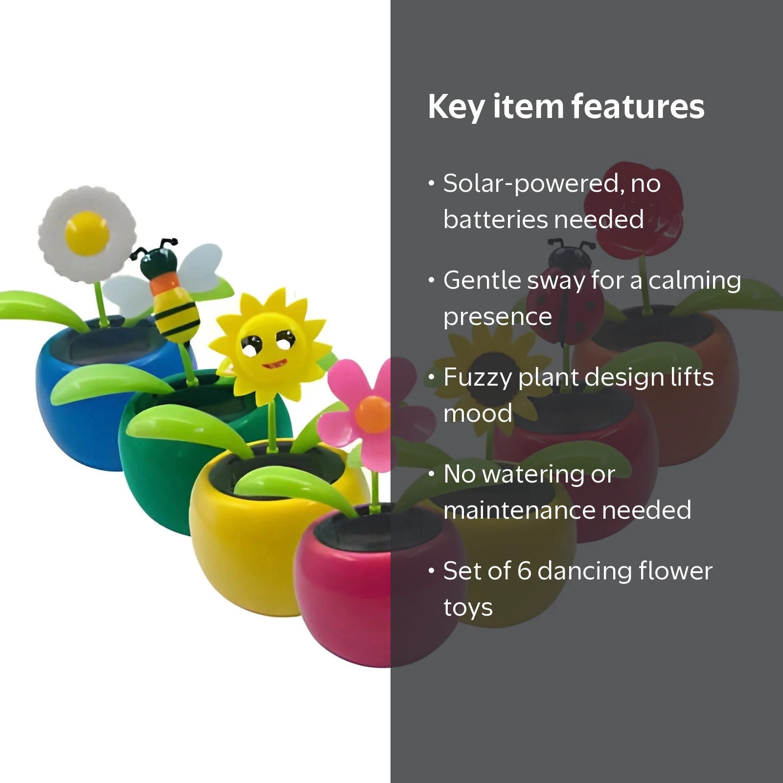 Toner Depot, Set of 6 Solar Dancing Flower Toys, Assorted Colors