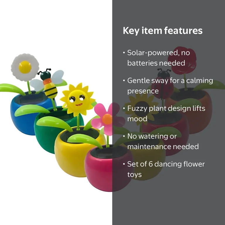 Toner Depot, Set of 6 Solar Dancing Flower Toys, Assorted Colors