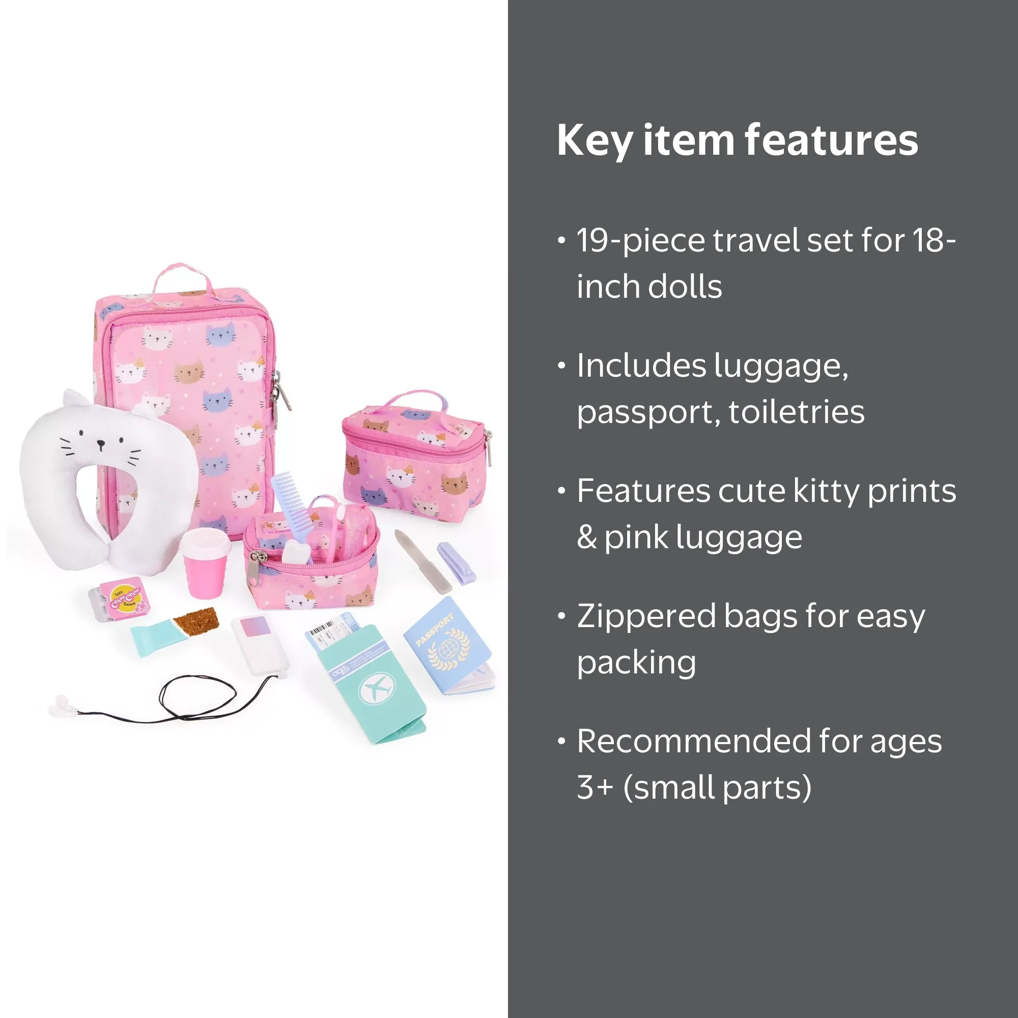 Our Generation Purrfectly Packed Kitty-Print Luggage & Accessories