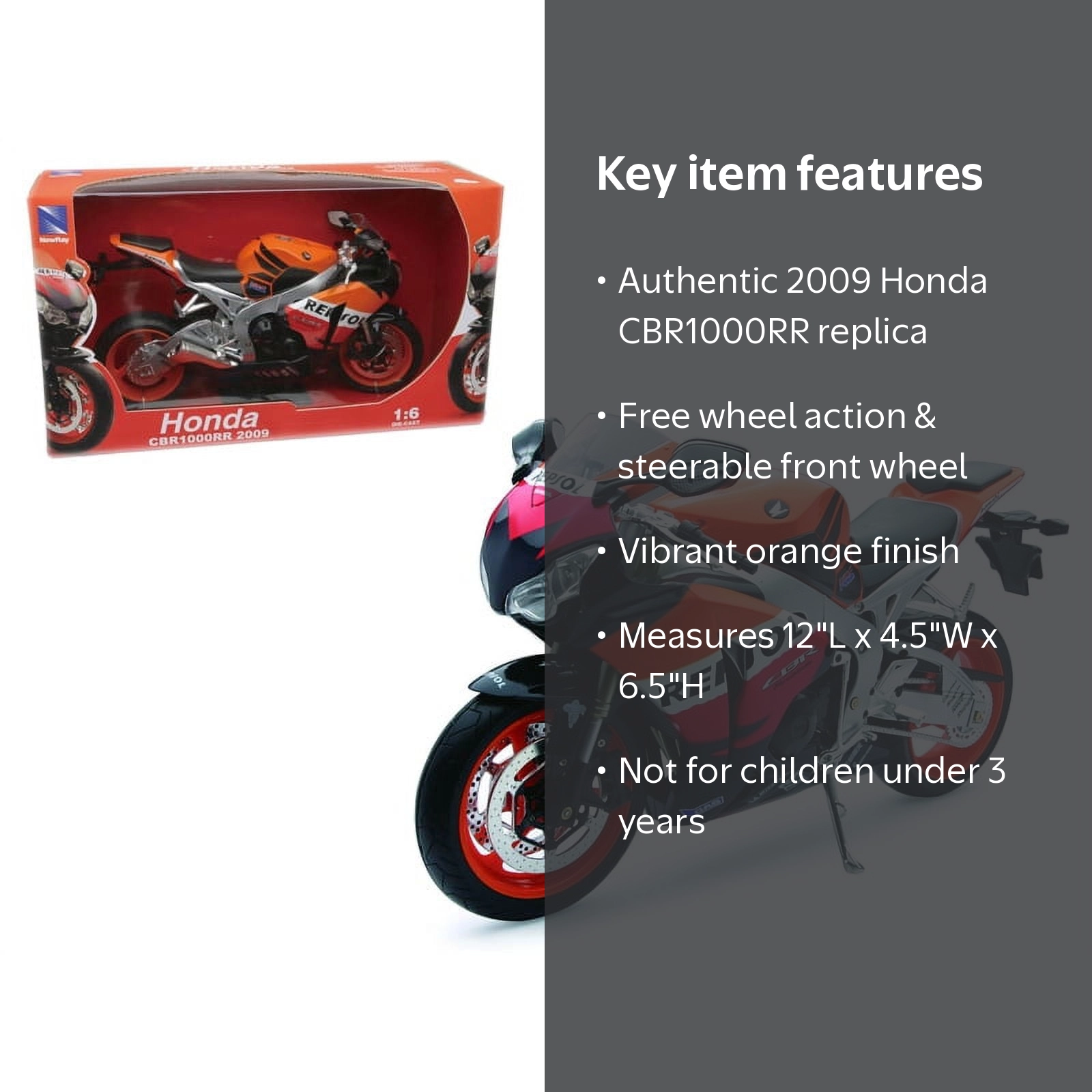 1:6 HONDA CBR1000RR (REPSOL) STREET BIKE MODEL\TOY - Walmart.com