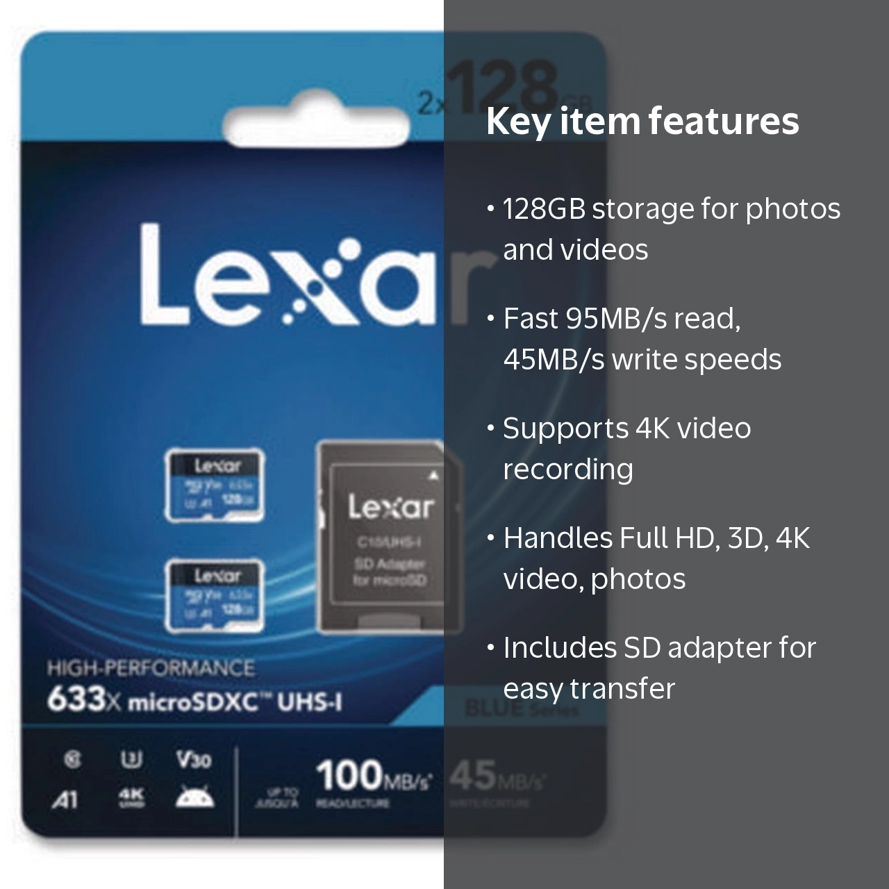 Lexar High-Performance 633x 128GB microSDXC Memory Card with
