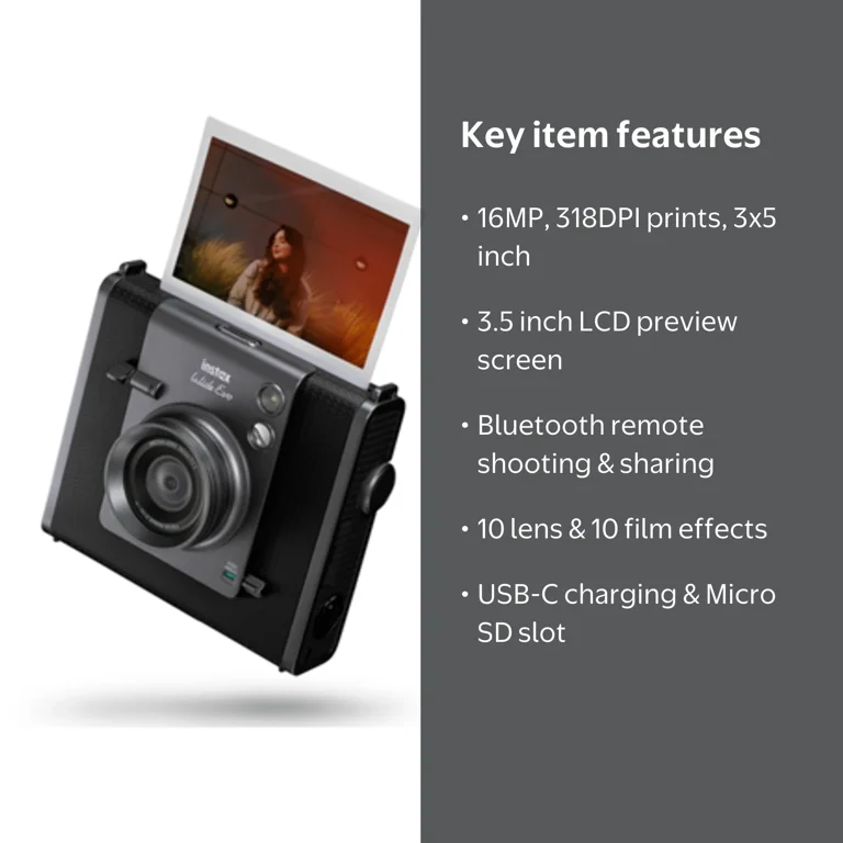 Fujifilm, Instax Wide EVO Hybrid Camera, 318 DPI, Black - Walmart.com