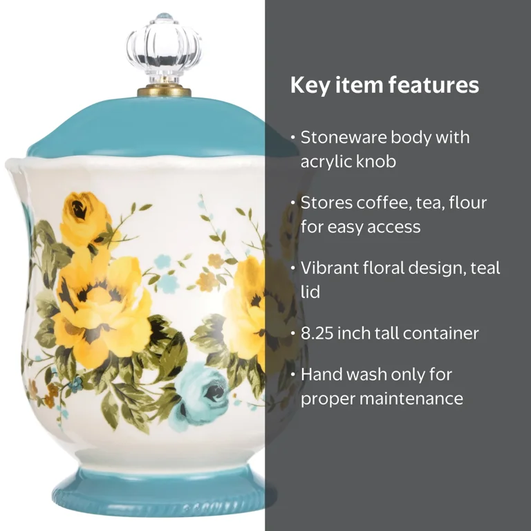 The Pioneer Woman Rose Shadow Canister with Acrylic Knob, 8.25