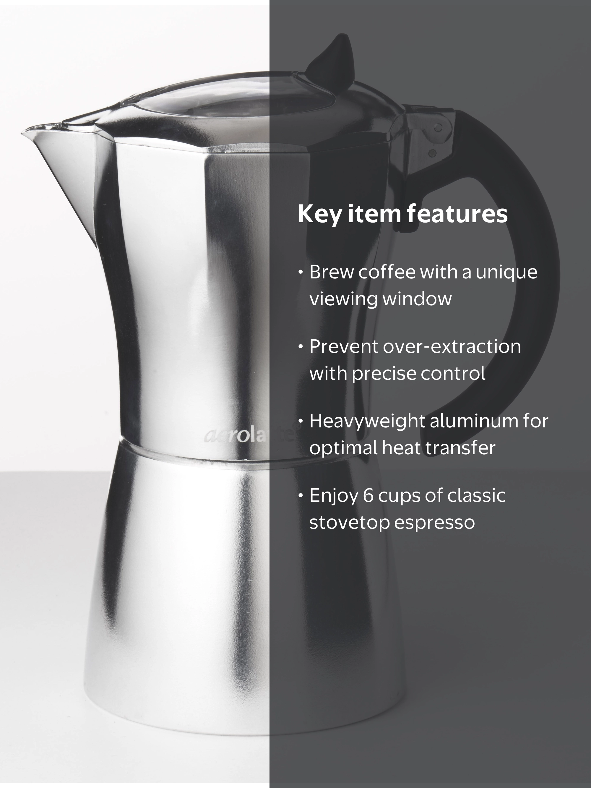 aerolatte Moka Stovetop Espresso Pot Coffee Maker, 6 Cup Capacity