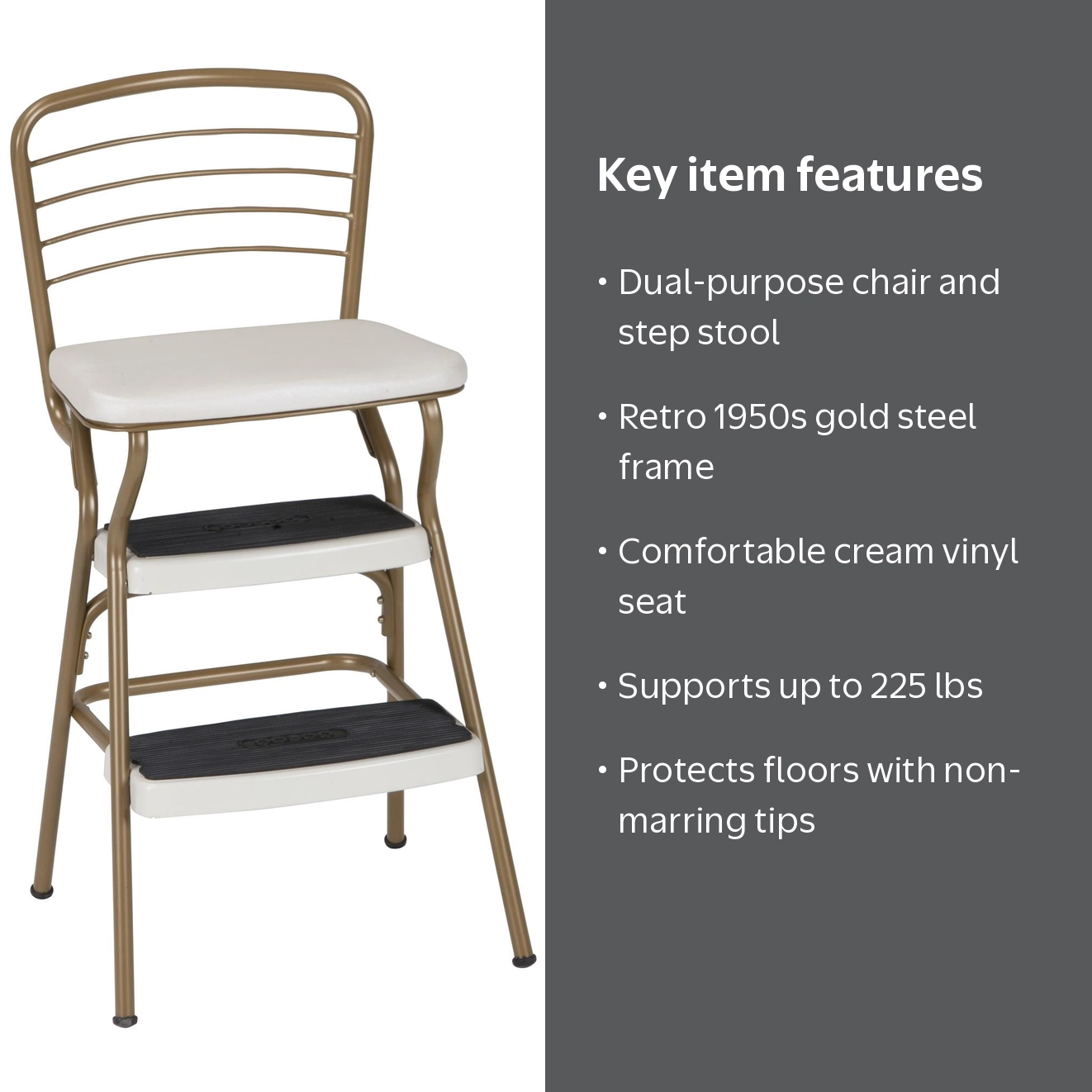 COSCO, Retro Chair Step Stool, Gold/Cream, with Flip-Up Vinyl Seat