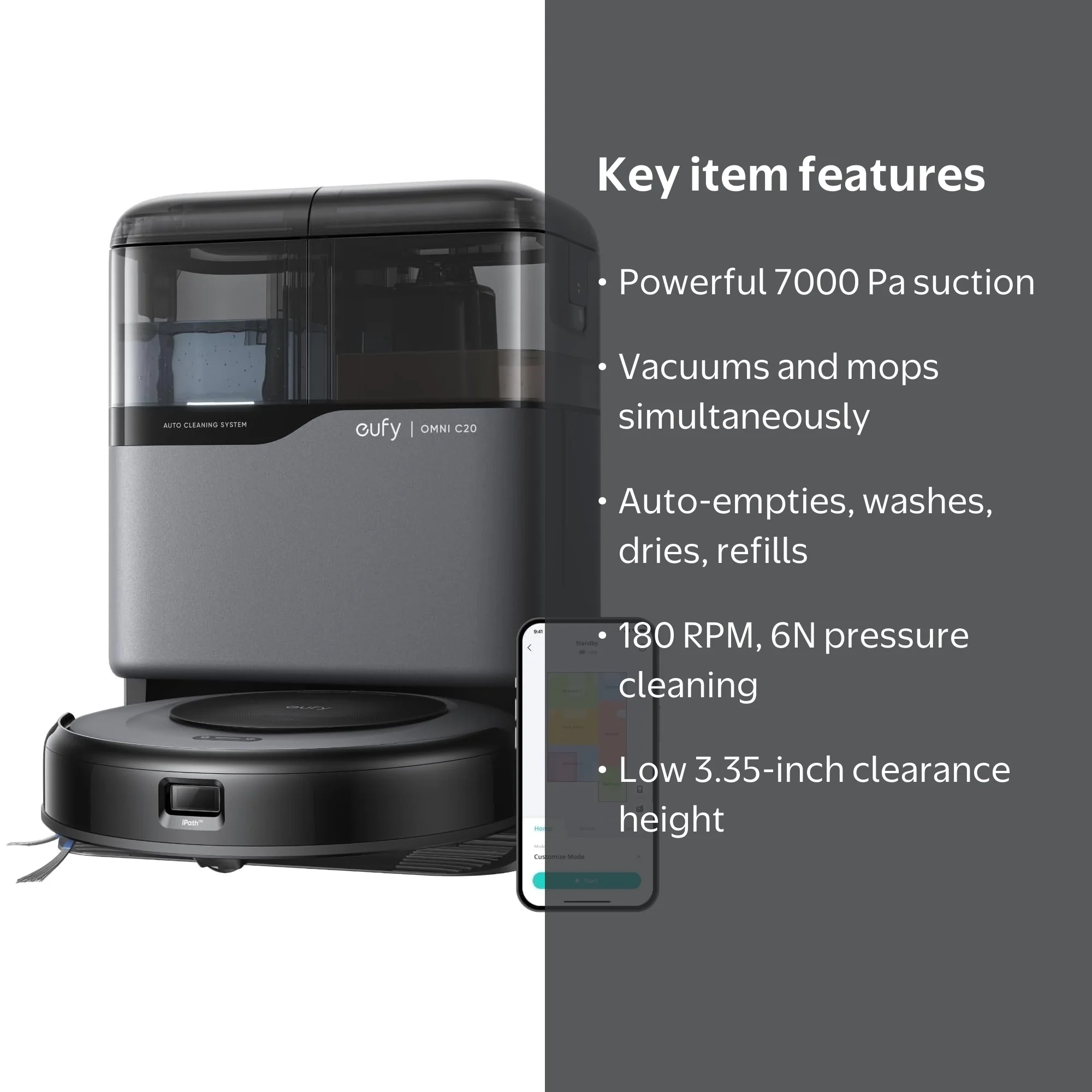 eufy Robot Vacuum Omni C20, 7,000 Pa Suction, Vacuum and Mop Combo