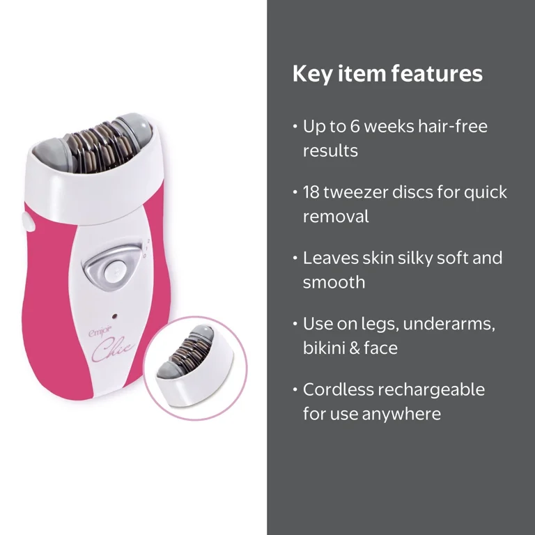 Emjoi Gently Silken Rechargeable Epilator, Hair Removal System for