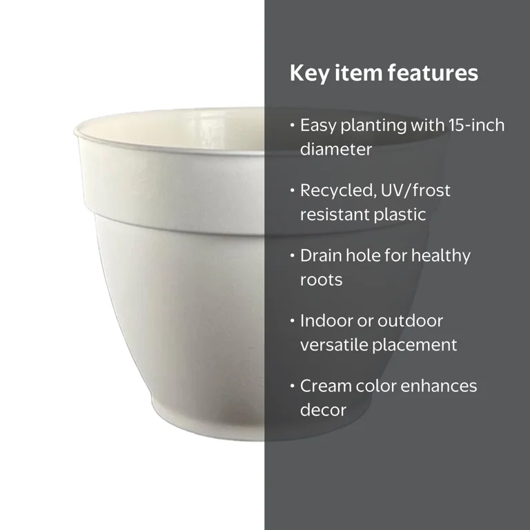Jacinto Recycled Plastic Planter, 15 inch Opening Diameter, Cream