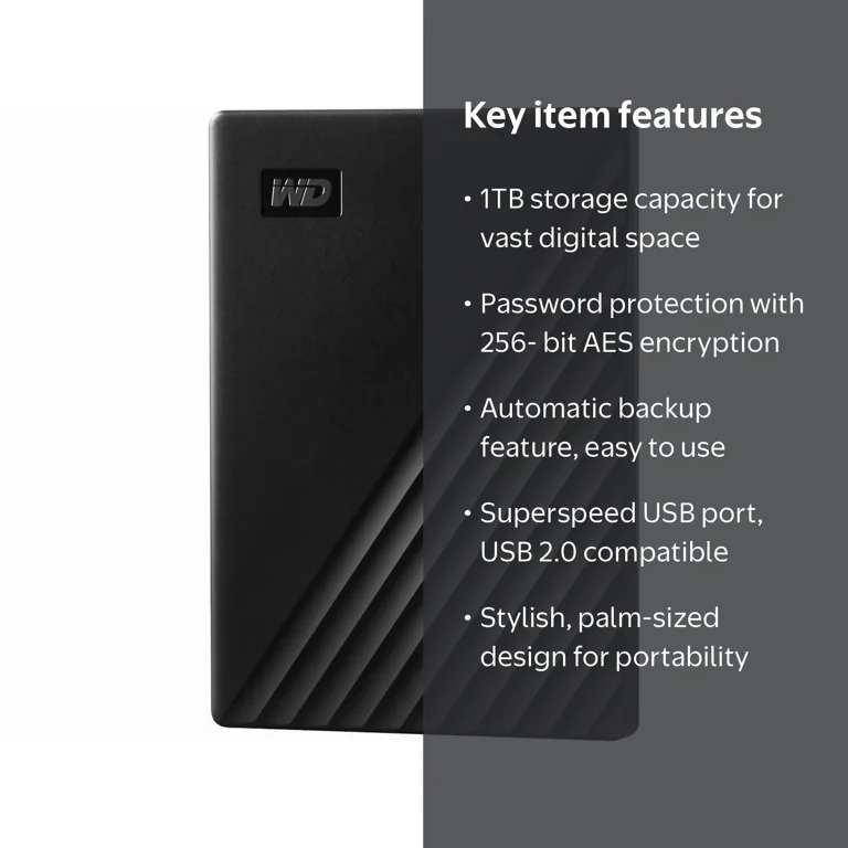 Western Digital, My Passport Portable External Hard Drive, 1TB