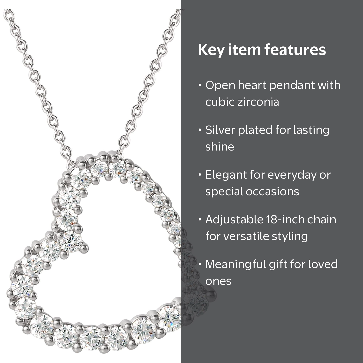 Believe by Brilliance Women's Silver Plated Open Heart Pendant