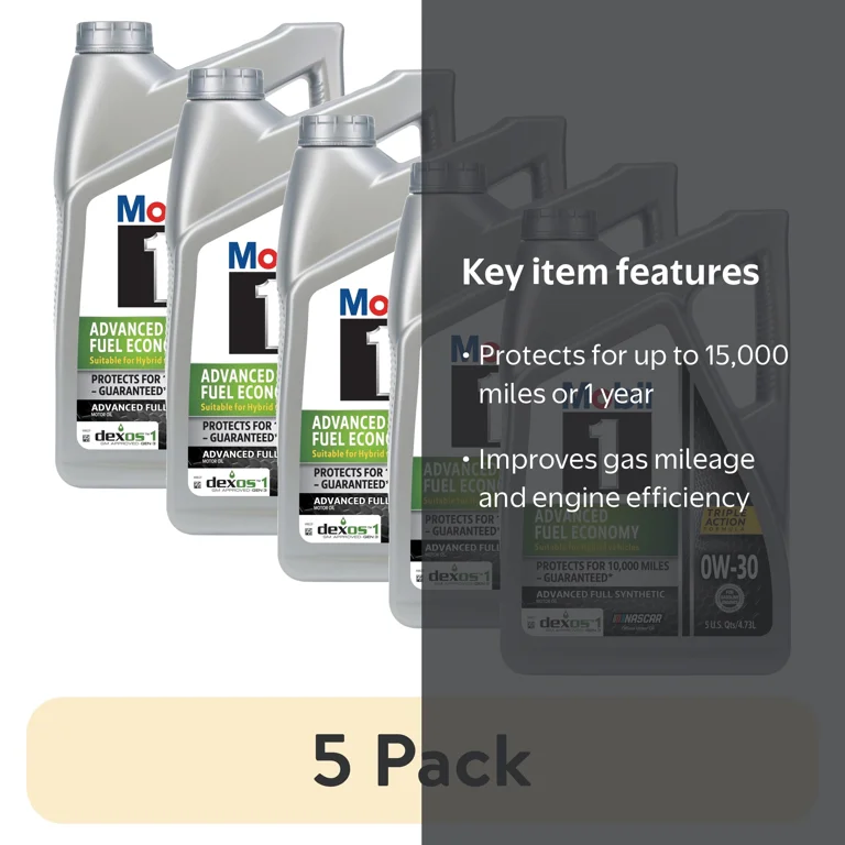 5 pack) Mobil 1 Advanced Fuel Economy Full Synthetic Motor Oil 0W
