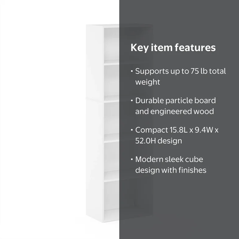 Furinno 5 Tier Reversible Shelf Cube Bookcase, 15.8x9.4x52 in