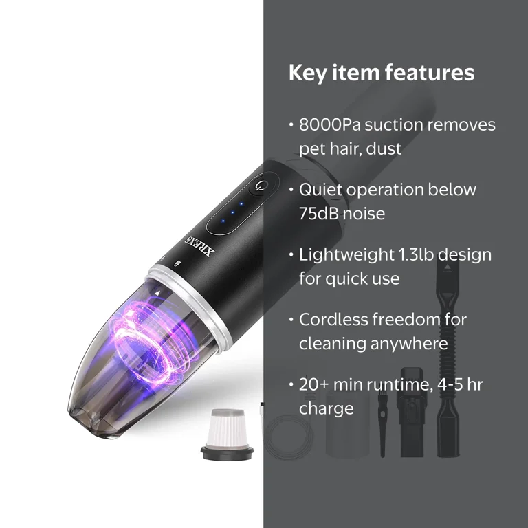 XREXS Handheld Vacuum Cleaner, 8000Pa Strong Suction, Cordless