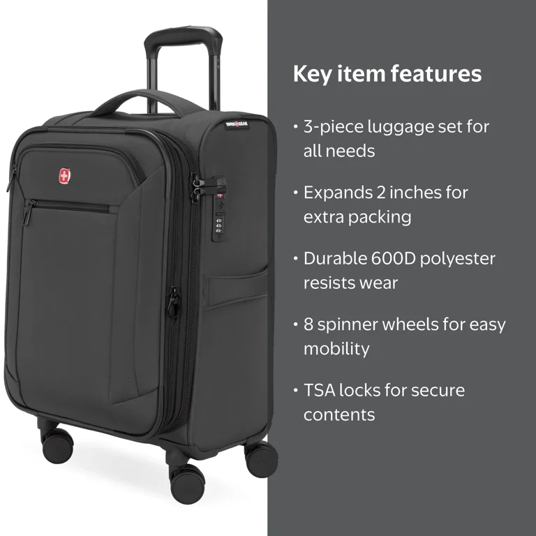 旅行かばん・小分けバッグ SWISSGEAR Carry-On Spinner Luggage SWISSGEAR Stride Expandable Carry-On Spinner Luggage, Dark Gray, 8