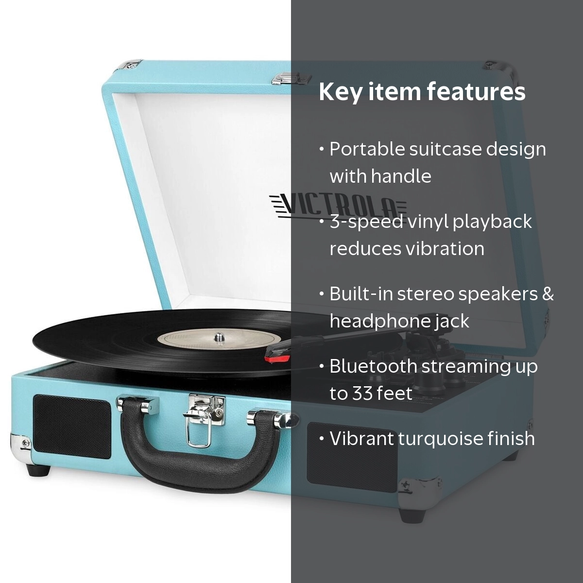 Victrola, Bluetooth Suitcase Record Player, with 3-speed Turntable