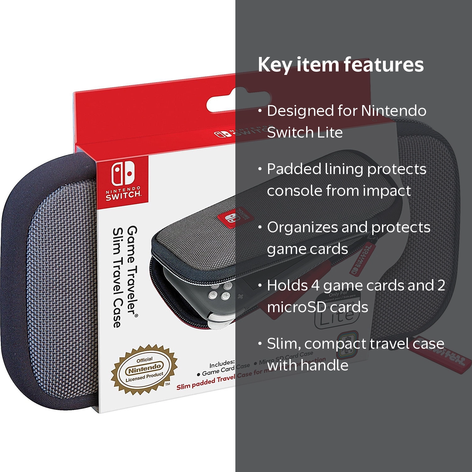RDS, Game Traveler Slim Travel Case for Nintendo Switch Lite, Gray