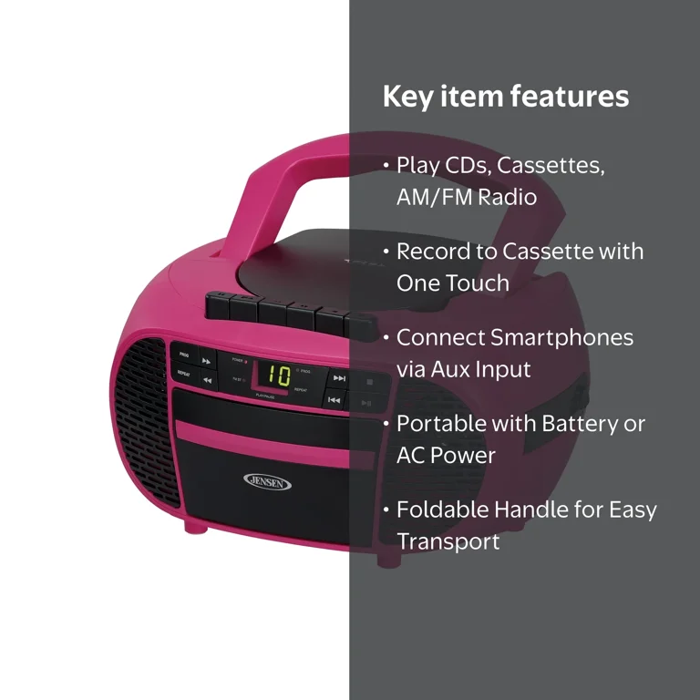 JENSEN Portable CD Music System with Cassette Player/Recorder and