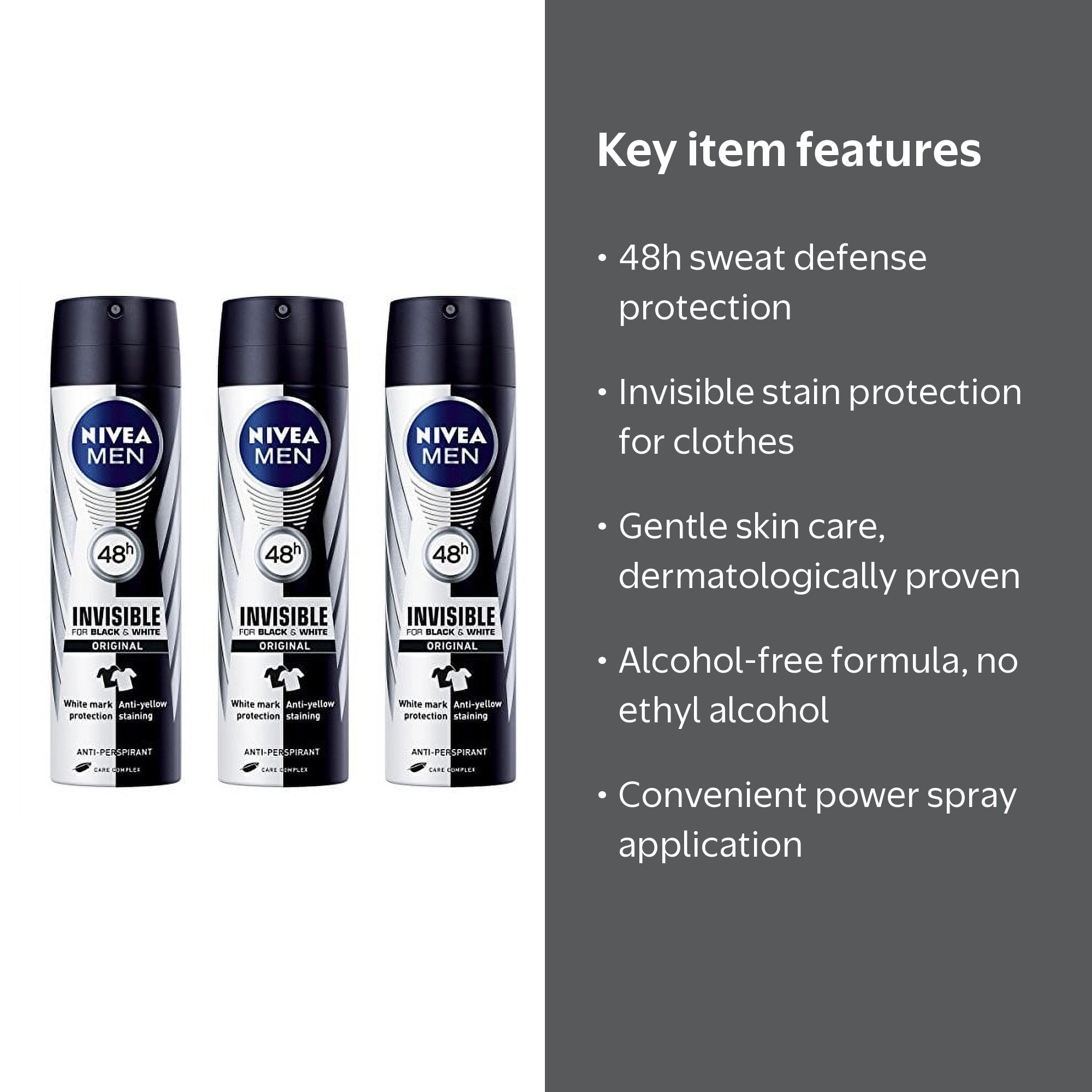 Nivea MEN Invisible Black and White Power Spray, Anti-Perspirant